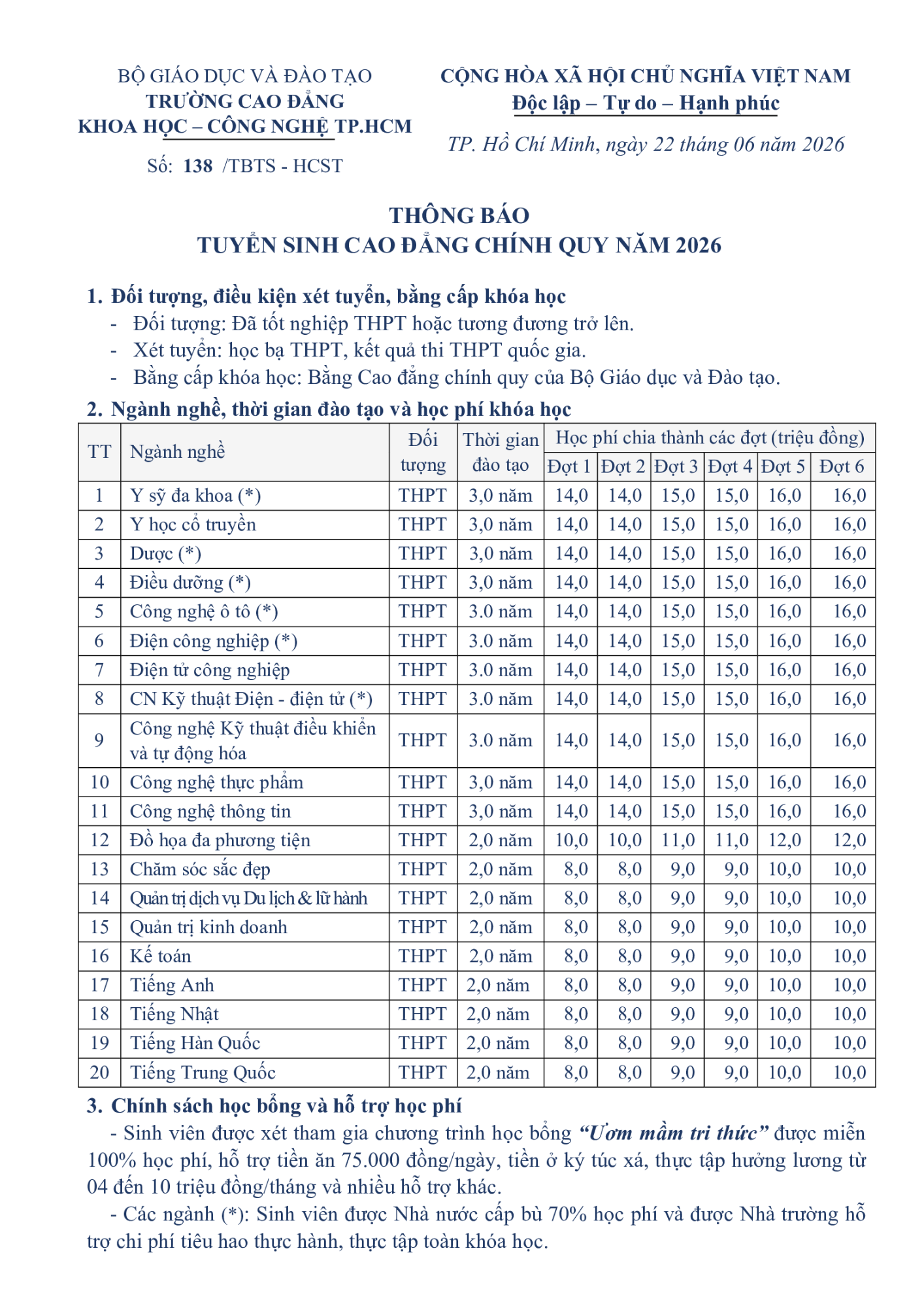 Dao Tao Chinh Quy 2026