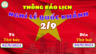 LỊCH NGHỈ LỄ 02/9/2023